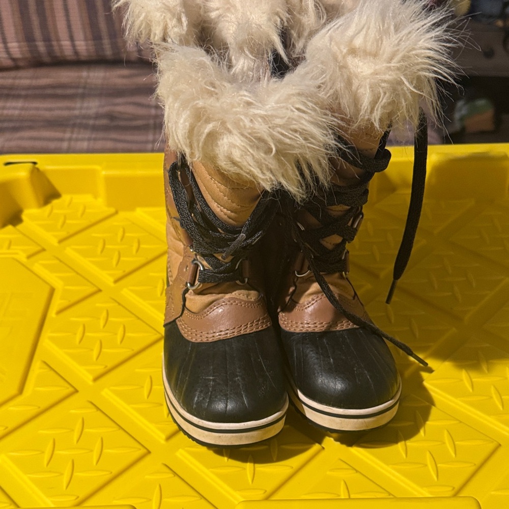 Sorel Kids Tan and Black Fur-Lined Boots